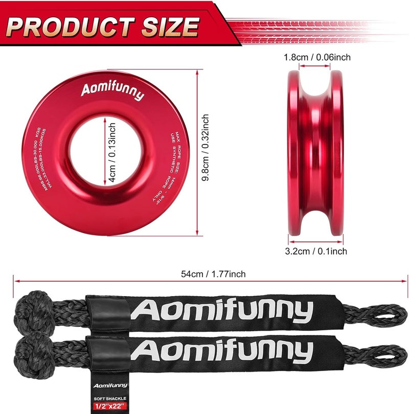 Aomifunny Synthetic Soft Shackle Rope, 2-Pack 1/2in x 22in, 56000 Lbs Breaking Strength, Recovery Tow Shackles with Winch Ring for Off-Road Vehicles (Black) - Image 4